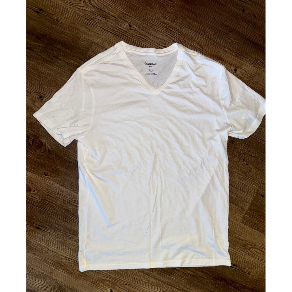 Goodfellow & Co Mens White V-Neck Short Sleeve Cotton T-Shirt Size M Standard